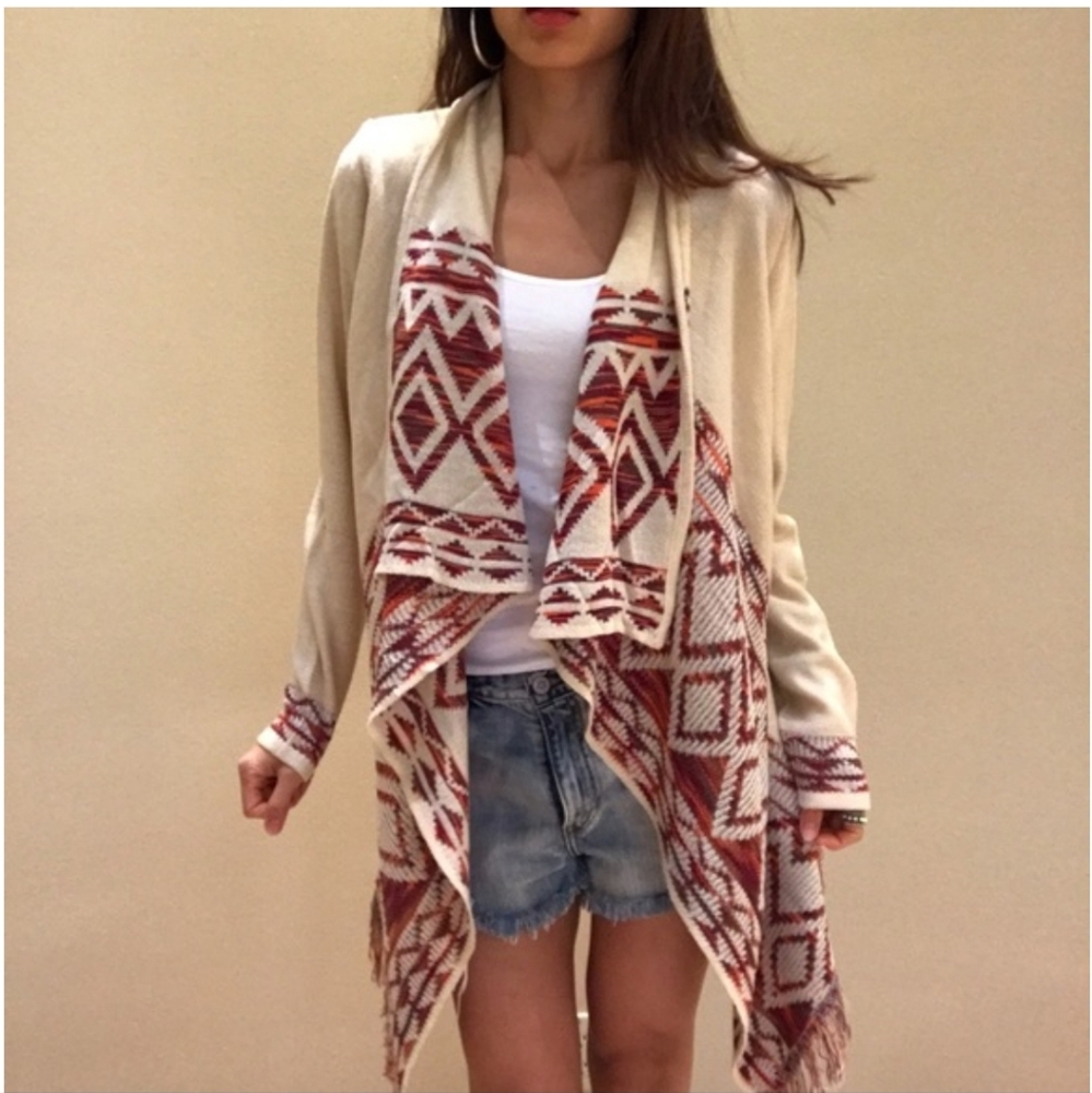No boundaries taupe aztec fringe hem cardigan - Picture 6 of 8